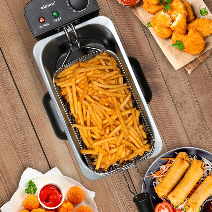 alpina Friteuse mit Fett 3L - Fritteuse mit Öl und Einstellbarem Thermostat - Fritöse mit abnehmbare