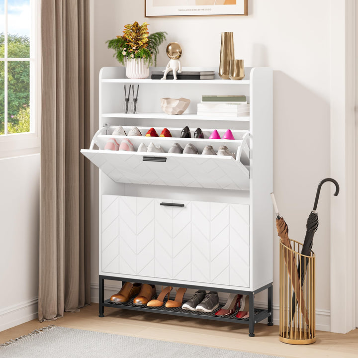 YITAHOME Schuhschrank, Schuhkipepr aus Holz mit 2 Klappschubladen, freistehender Schuhkommode mit of