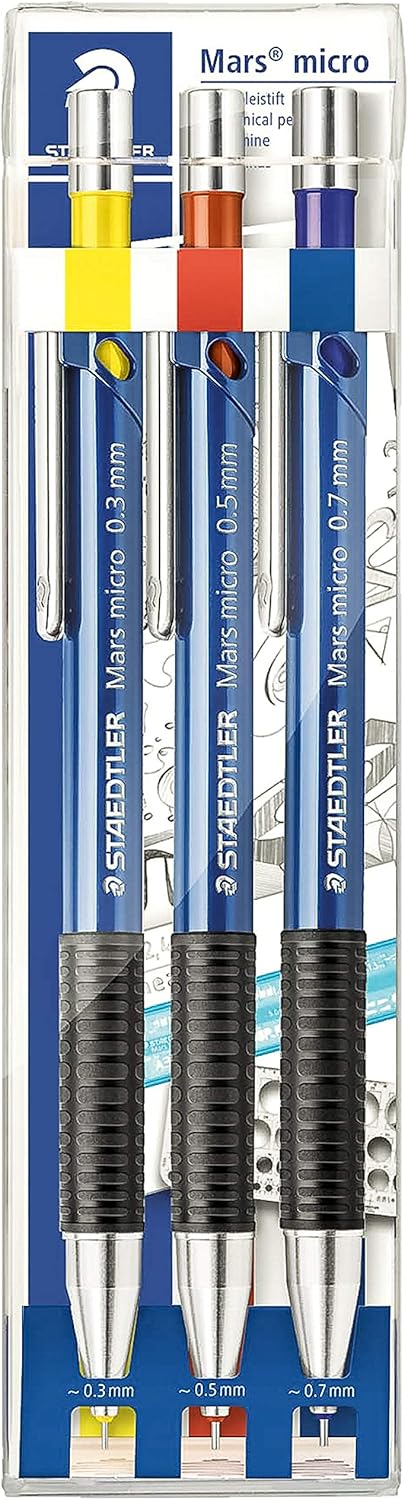 Staedtler 775SCWP3 - Marsmicro 0,3-0,7 3er Set farbig (3, inkl. Minen 03 H?05 HB?07B) inkl. Minen 03