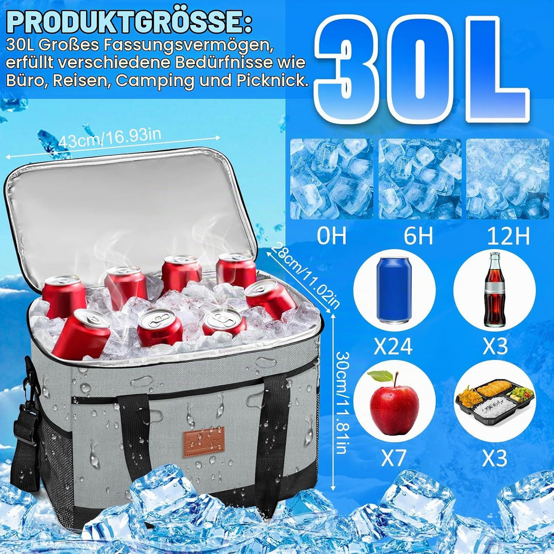 30L Kühltasche, Gross Picknicktasche, Auslaufsicher &amp; Wasserdicht, Klappbare Lunchtasche, Isoliertas