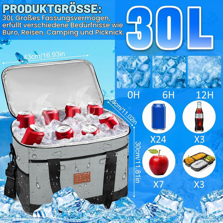 30L Kühltasche, Gross Picknicktasche, Auslaufsicher &amp; Wasserdicht, Klappbare Lunchtasche, Isoliertas