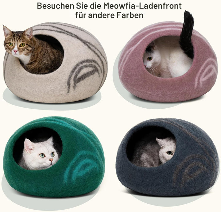 MEOWFIA Katzenbett Höhle – Umweltfreundliche Betten aus 100% Merinowolle für Katzen und Kätzchen (L,