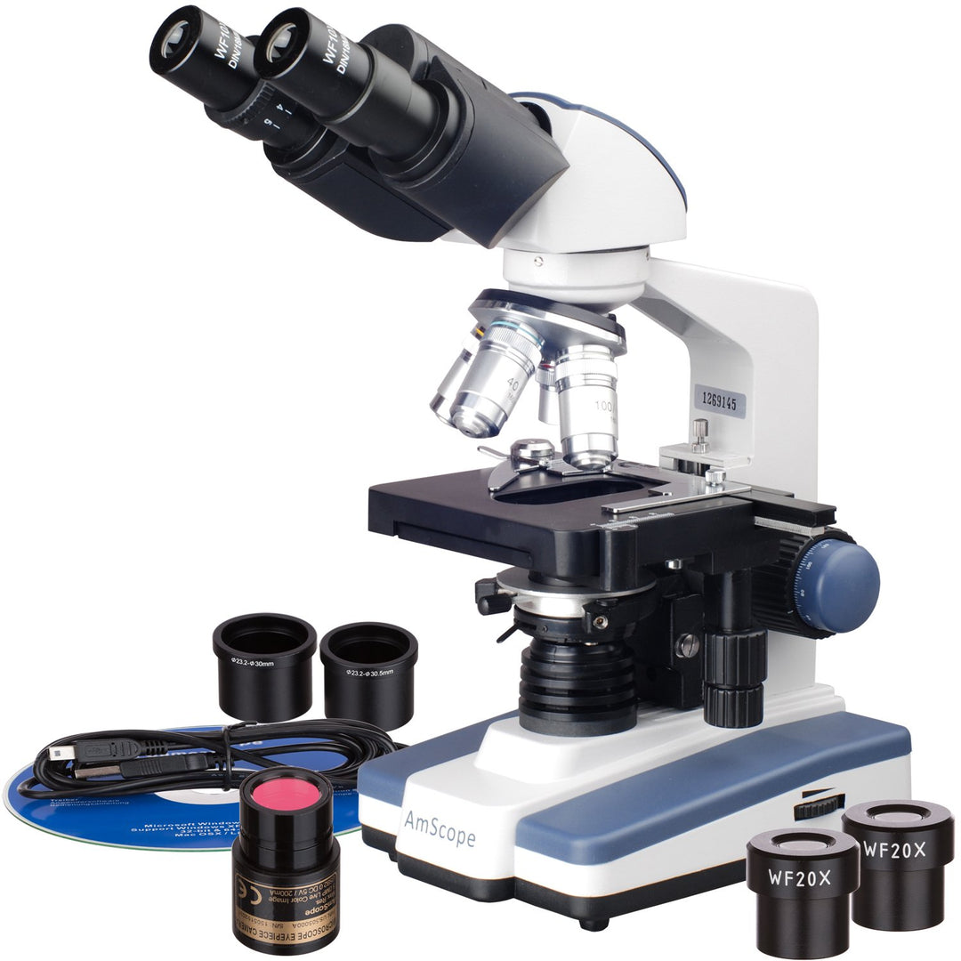 AmScope B120B-E 40X-2000X LED Digitales Binokular-Verbundmikroskop mit 3D-Bühne und