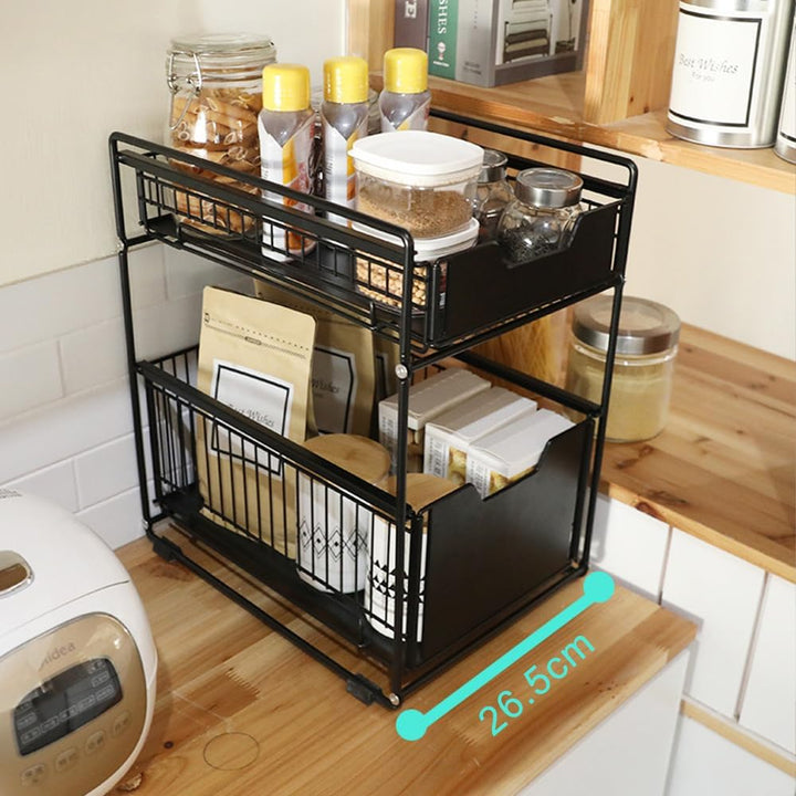 Aufbewahrung unter der Spüle, 2 Ebenen, Küchenorganizer mit ausziehbaren Schubladen, 2 ausziehbare K