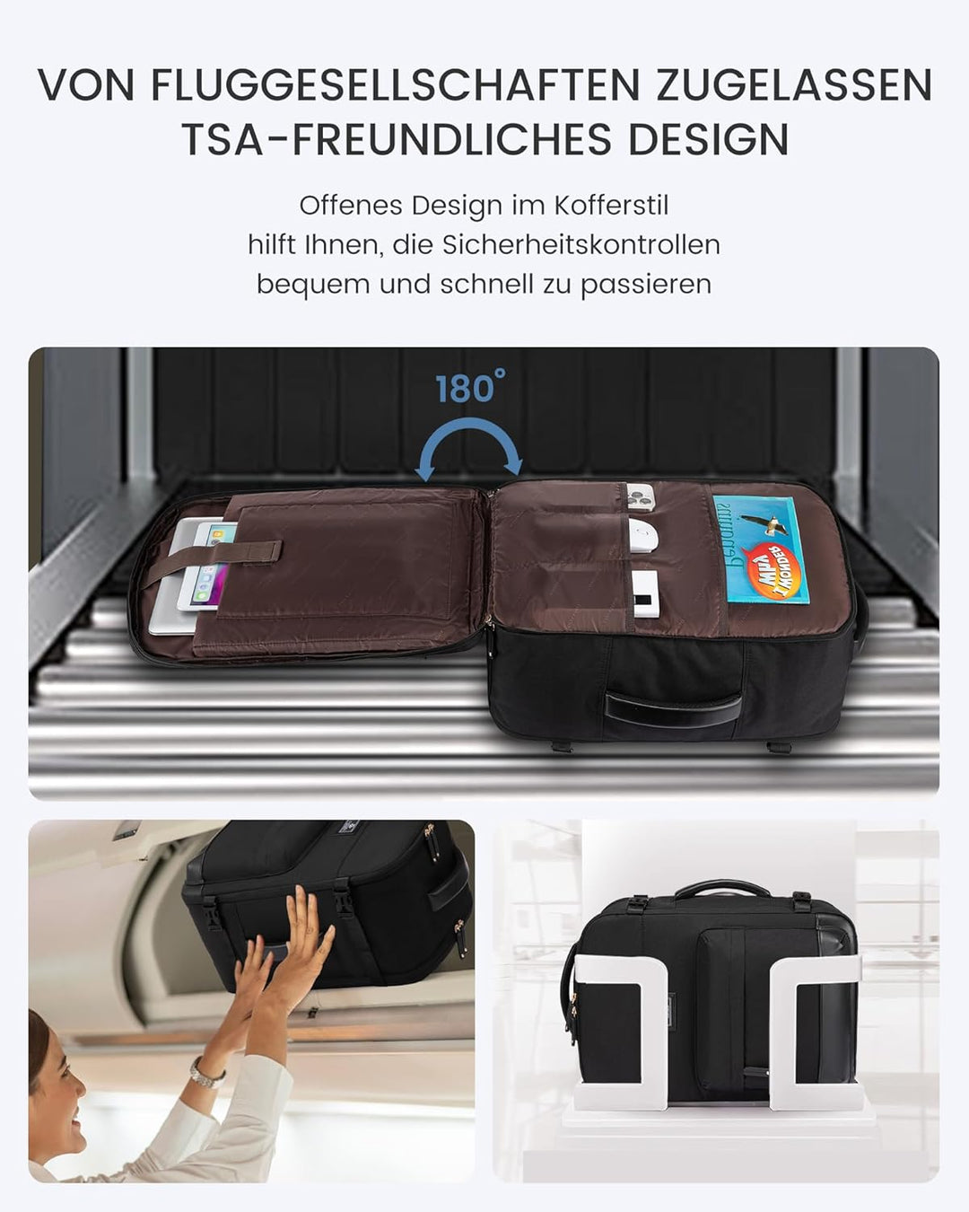 LOVEVOOK Rucksack Handgepäck Flugzeug, Reiserucksack Herren Damen Gross, 40L Cabin Bag Bordgepäck Ru
