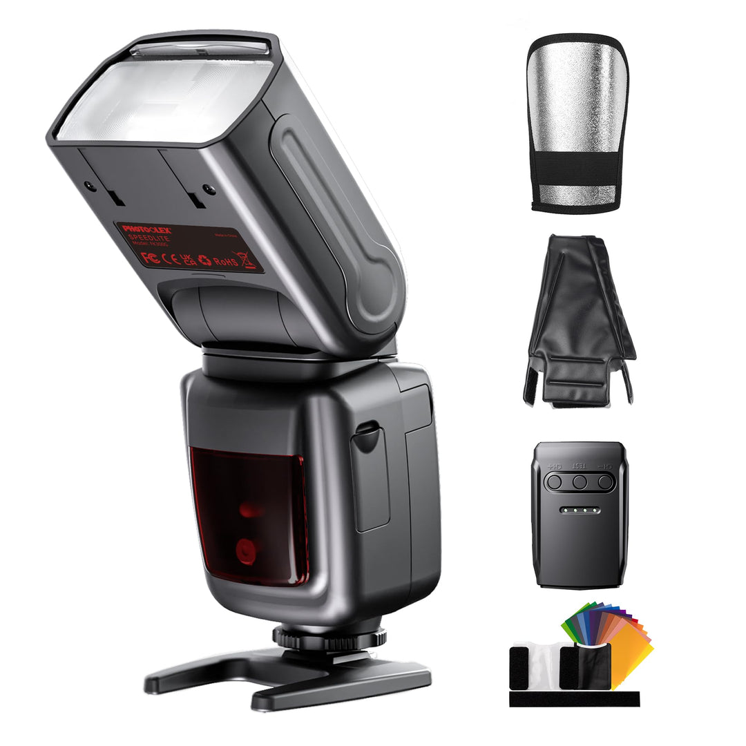 PHOTOOLEX 2.4G Blitz Flash Speedlite mit Drahtloser Auslöser für Canon Nikon Sony Panasonic Olympus