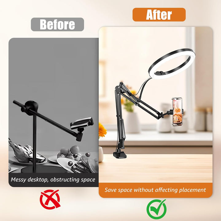 Handy-Stativ mit LED Ringlicht (10,24 Zoll), Stromversorgung über USB, 3 Farbmodi, 360 ° drehbare Be