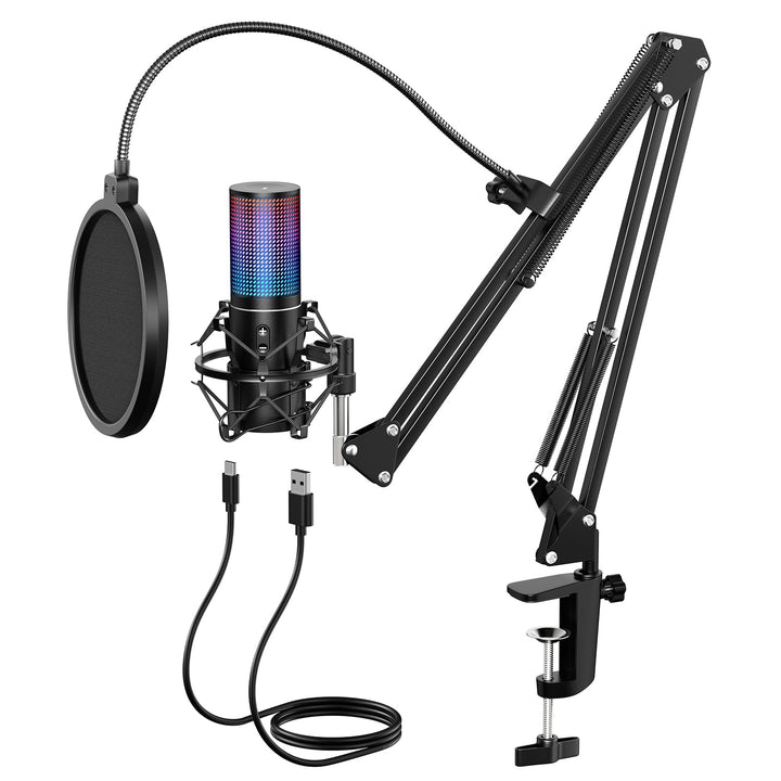 RGB USB Gaming Mikrofon PC, TONOR Podcast Microphone standmikrofon Nierencharakteristik Metall Gehäu