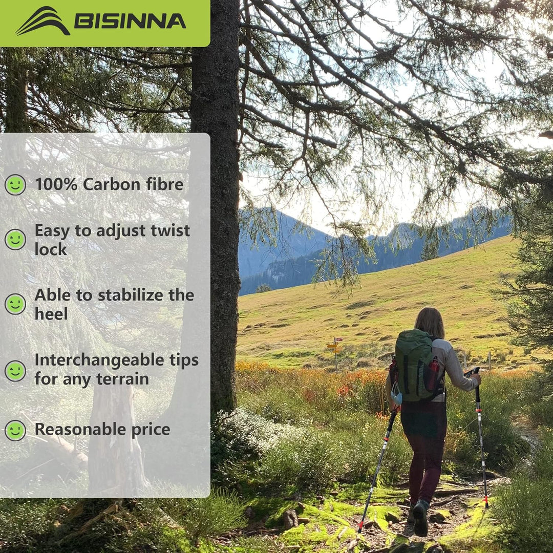 BISINNA Carbon Nordic Walking Stöcke Wanderstöcke ultraleichte 249g verstellbar 35-135cm Trekkingstö