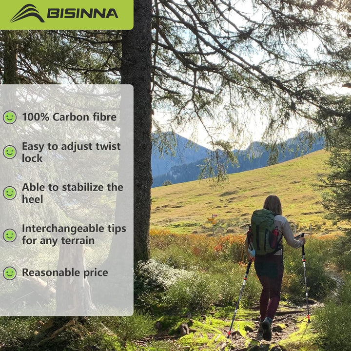BISINNA Carbon Nordic Walking Stöcke Wanderstöcke ultraleichte 249g verstellbar 35-135cm Trekkingstö