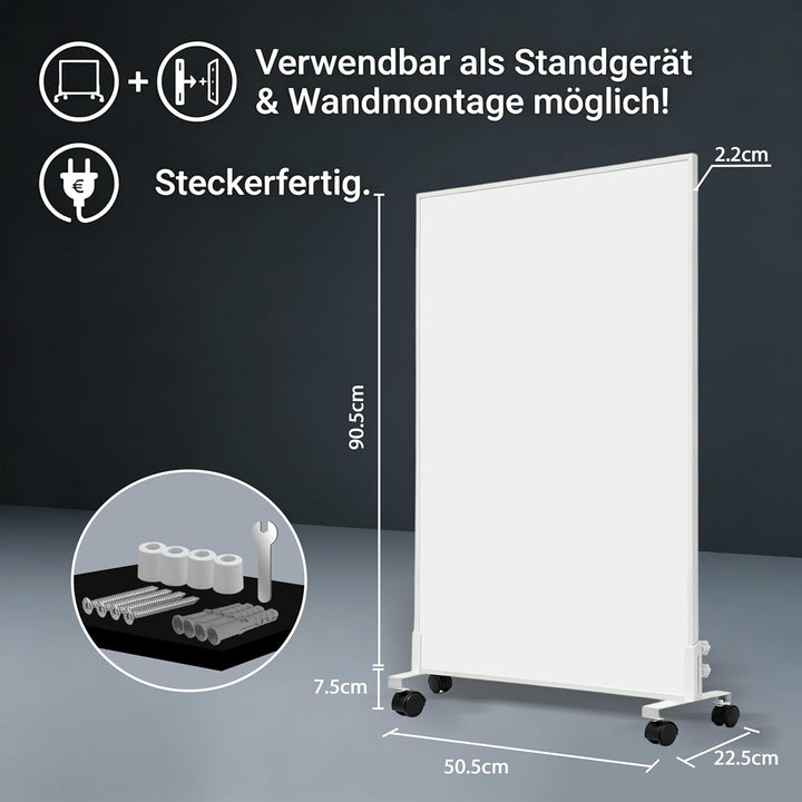 Infrarotheizung Standgerät 600W mit Rollen, Bis 120°C in 1-3 Min – Bis 40% Energie Sparen – Obil & F