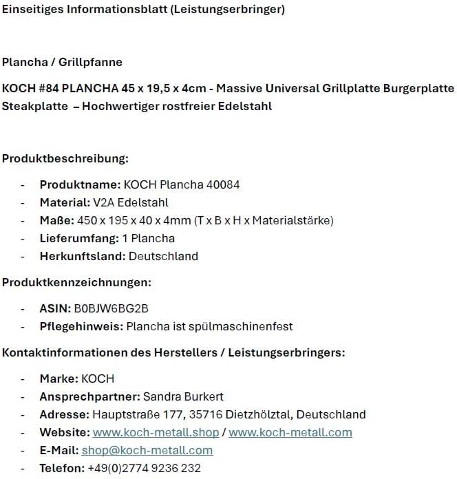 KOCH #84 PLANCHA 45 x 19,5 x 4cm - Grillpfanne Grillplatte Burger- Steakplatte made in Germany – Hoc