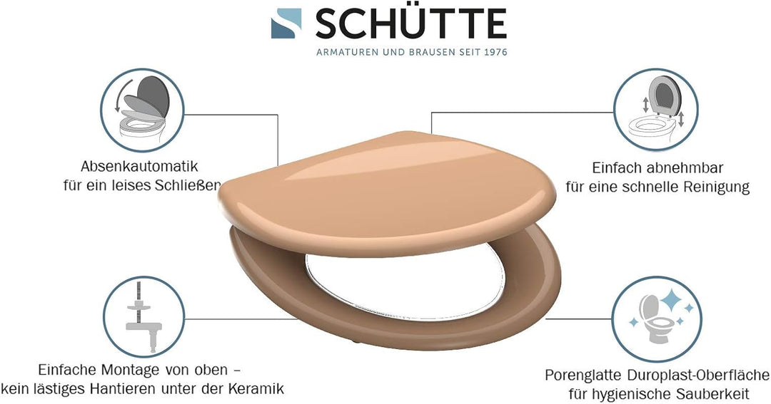 SCHÜTTE WC-Sitz Duroplast BEIGE, Toilettensitz mit Absenkautomatik und Schnellverschluss für die ein