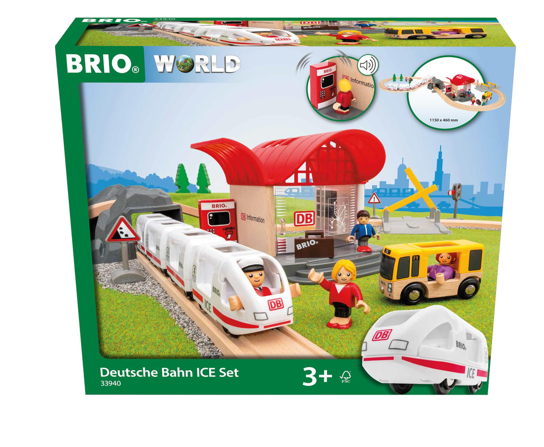 BRIO World 33940 BRIO Deutsche Bahn Ice Set - Eisenbahn-Set mit Schienen, Bahnhof und Zug im Stil de