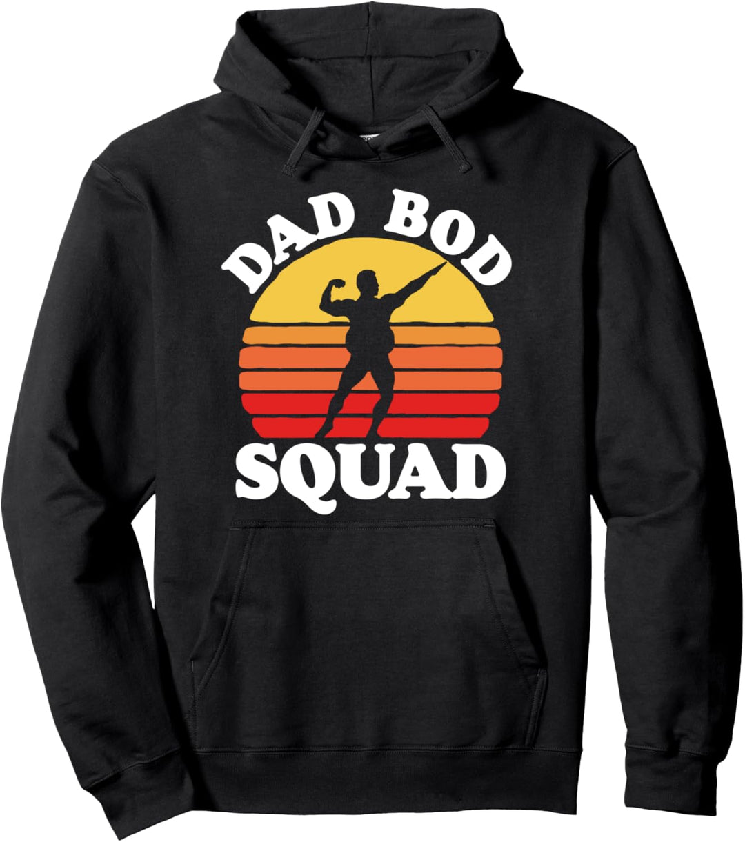 Dad Bod Squad! Funny Posing Fathers Day Vintage Sunset 80s Pullover Hoodie