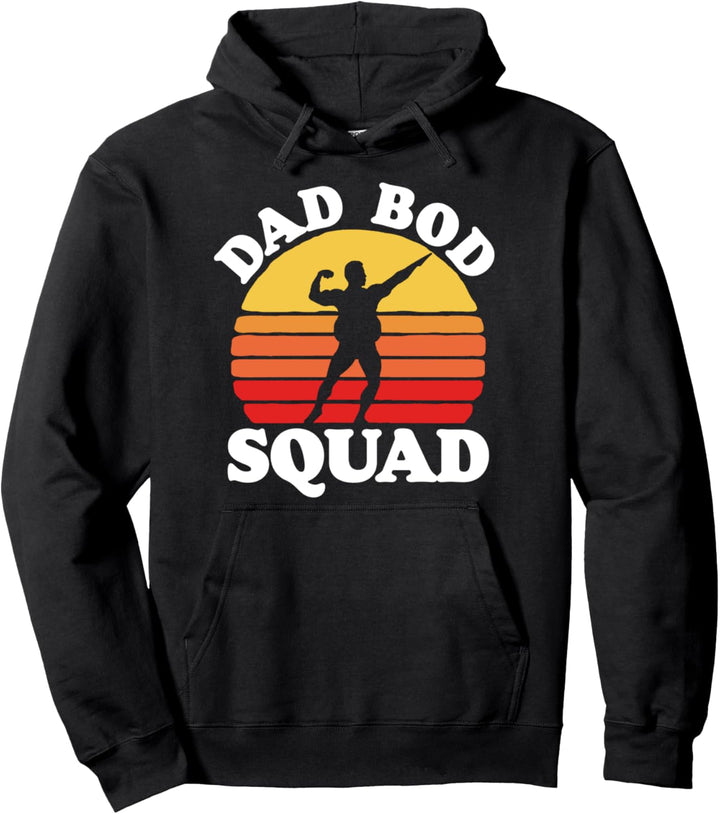 Dad Bod Squad! Funny Posing Fathers Day Vintage Sunset 80s Pullover Hoodie