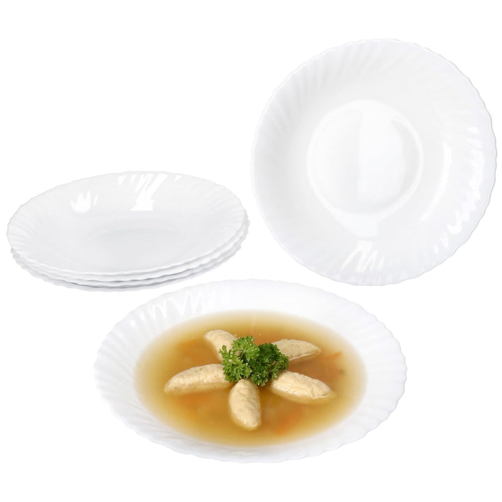MamboCat 6er Set Suppenteller Arkona I 320ml, Ø 21,8 cm I weisse Tiefe Opalglas-Pastateller mit fein