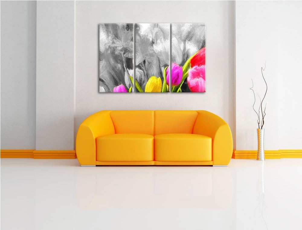 bunte Tulpen3-Teiler Leinwandbild 120x80 Bild auf Leinwand, XXL riesige Bilder fertig gerahmt mit Ke