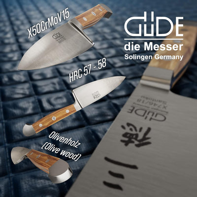 GÜDE Solingen - Hartkäsemesser Käsemesser geschmiedet, 10 cm, Olivenholz, ALPHA OLIVE, Doppelkropf,