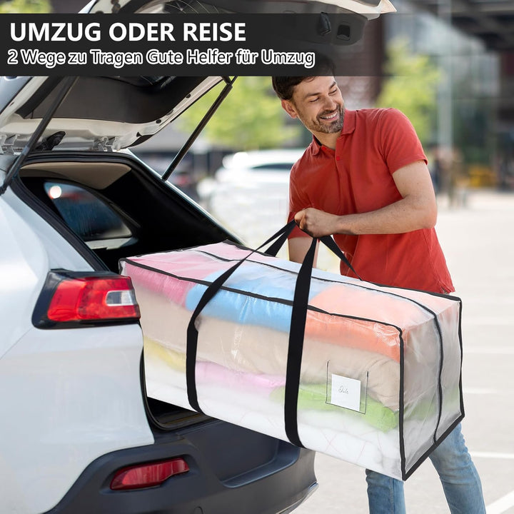 Dntorx 4 Stück 120L Aufbewahrungstasche, Heavy-Duty Umzugstaschen Transparente Umzugskartons Grosse