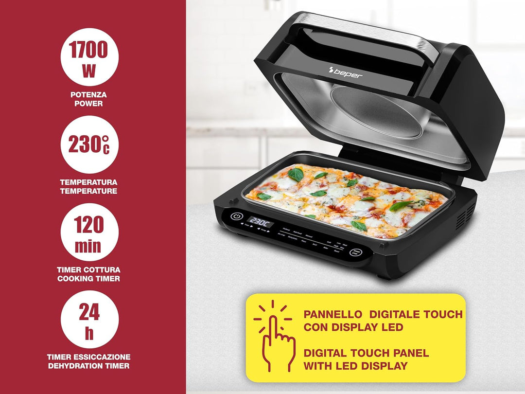 BEPER P101FRI081 Multifunktionsfritteuse, Digitale LED-Fritteuse mit 8 Programmen, Grill mit 4 Kochm