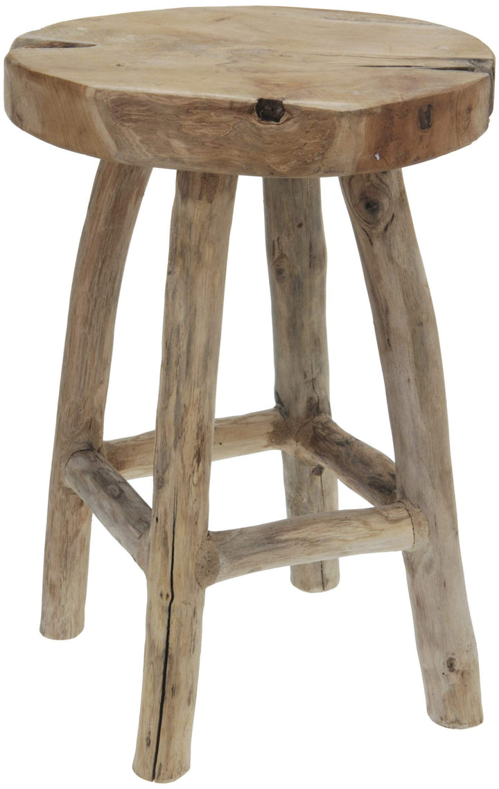 LS-LebenStil Beistelltisch Teakholz 42cm Braun Ethno Couchtisch Nachttisch Hocker Massivholz