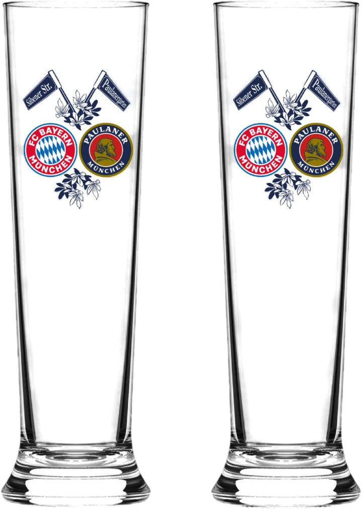 FC Bayern München Pilsstange - Doppellogo - 2er Set Pilsglas Bierglas Glas FCB