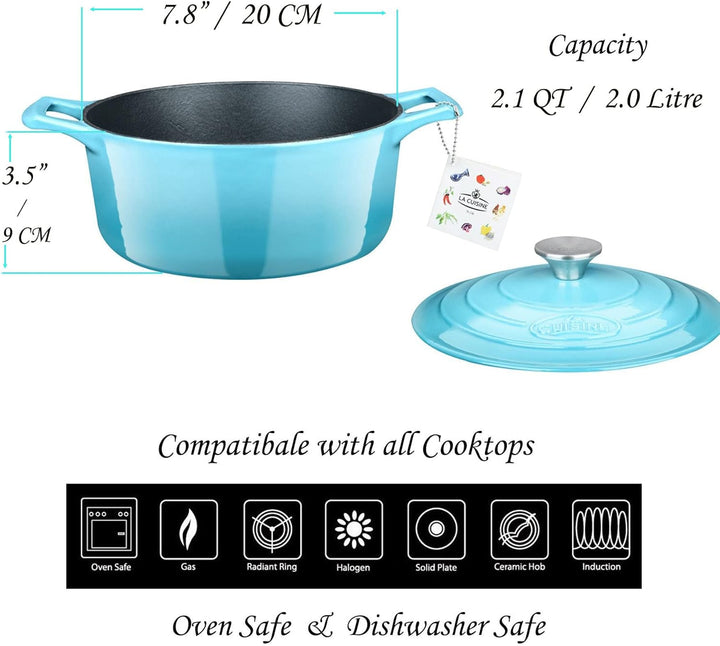 La Cuisine 4175MB Premium Enameled Cast Iron Covered Dutch Oven, Casserole, Pot, 2.1 Quart (QT) - Ma