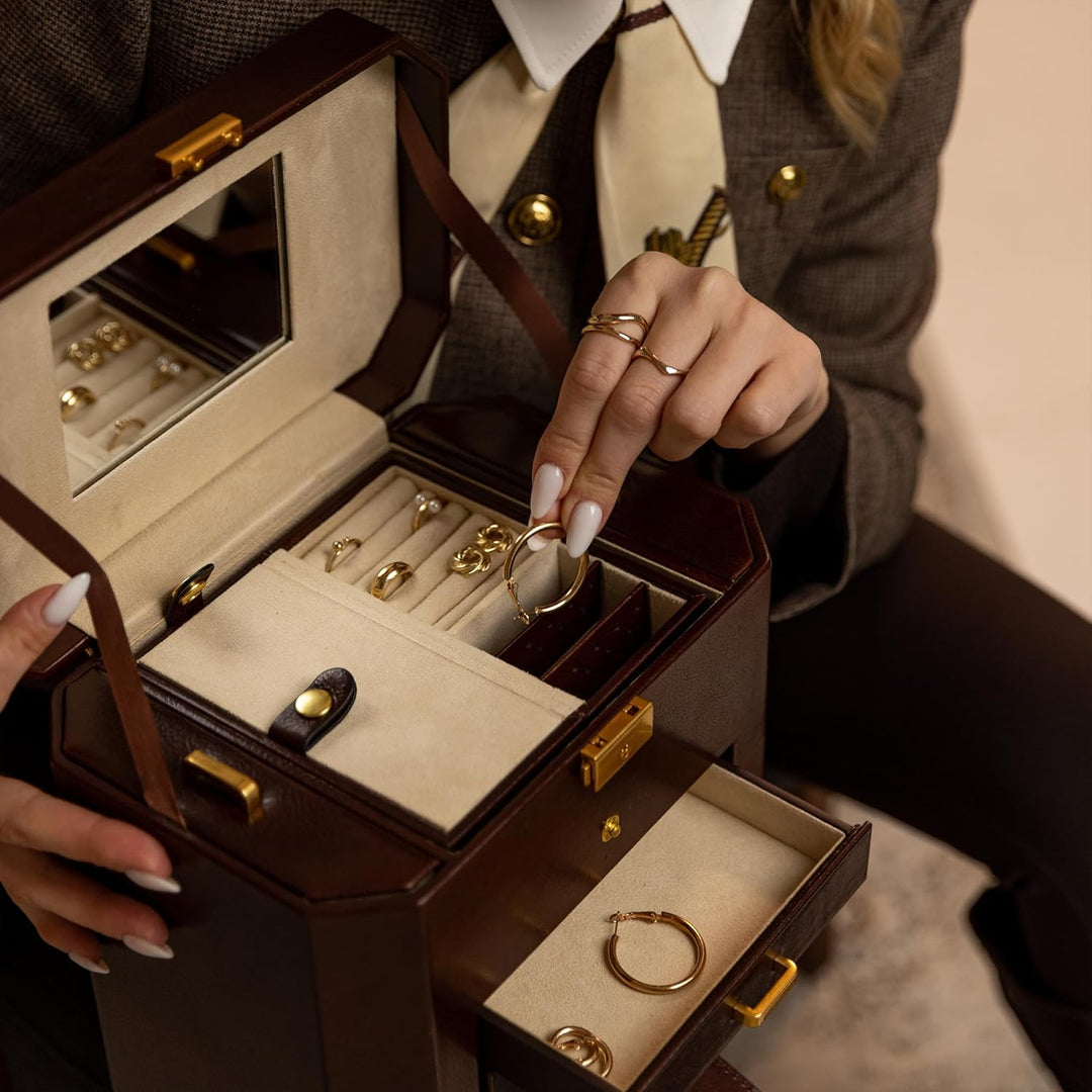 Time Resistance Leder Schmuckkästchen - Braun Schmuckaufbewahrung - Schmuck Verstauen - Schmuckkaste