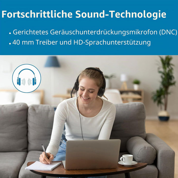 Kensington H1000 USB-C On Ear-Headset, Ultrabequemer HD-Audio-Kopfhörer mit Mikrofon und Kabel, Prof