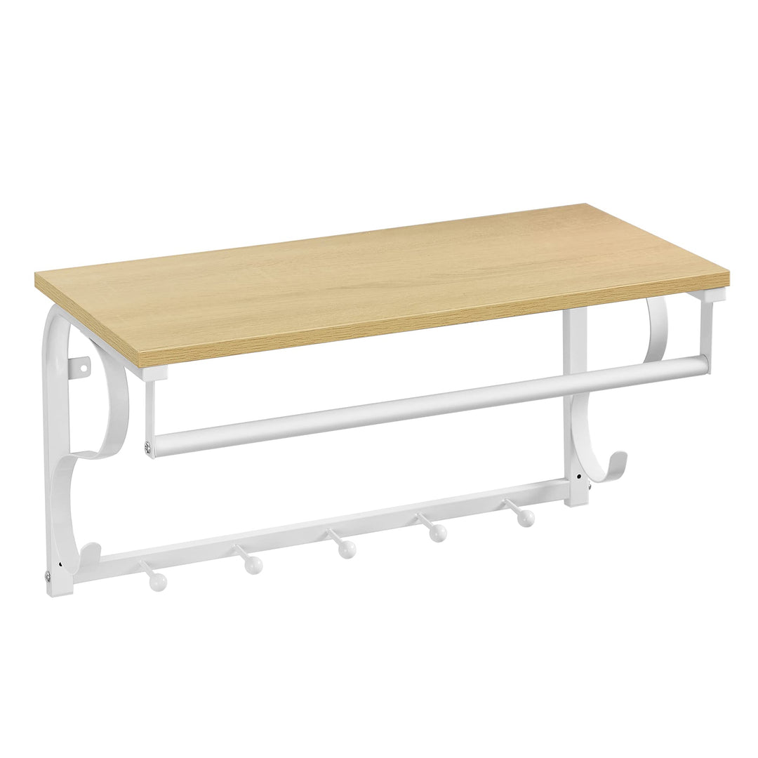 VASAGLE Wandgarderobe, Wandregal mit 5 Haken und Ablage, im Industrie-Design, Hakenleiste mit Hänges