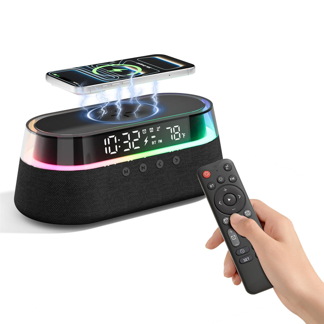 Bluetooth Lautsprecher FM Radio mit Zwei Smart Wecker mit Fernbedienung Schwarz, Schwarz