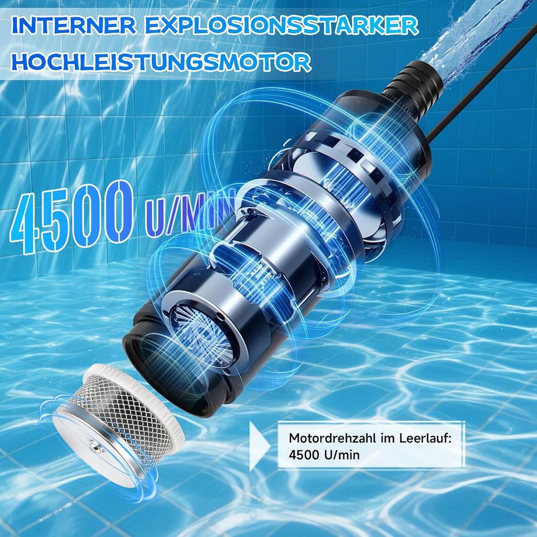 Tauchpumpe kompatibel mit Einhell 18V Akku, 30 L/min Mini Wasserpumpe, Tragbare Gartenpumpe mit 4,5