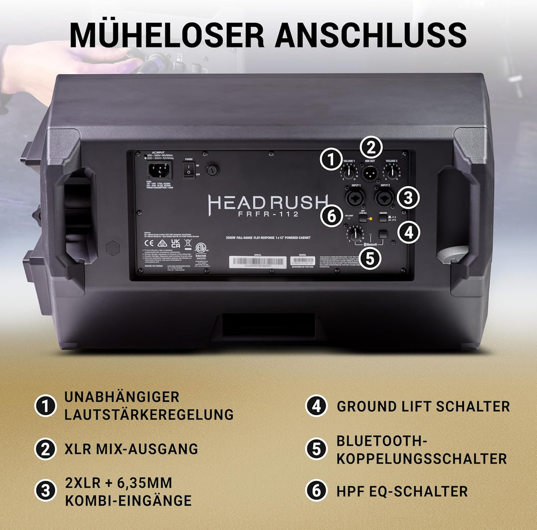 HeadRush FRFR112 MKII 2500W E Gitarre und Bass Verstärker, 12" Fullrange linearer Frequenzgang Bluet