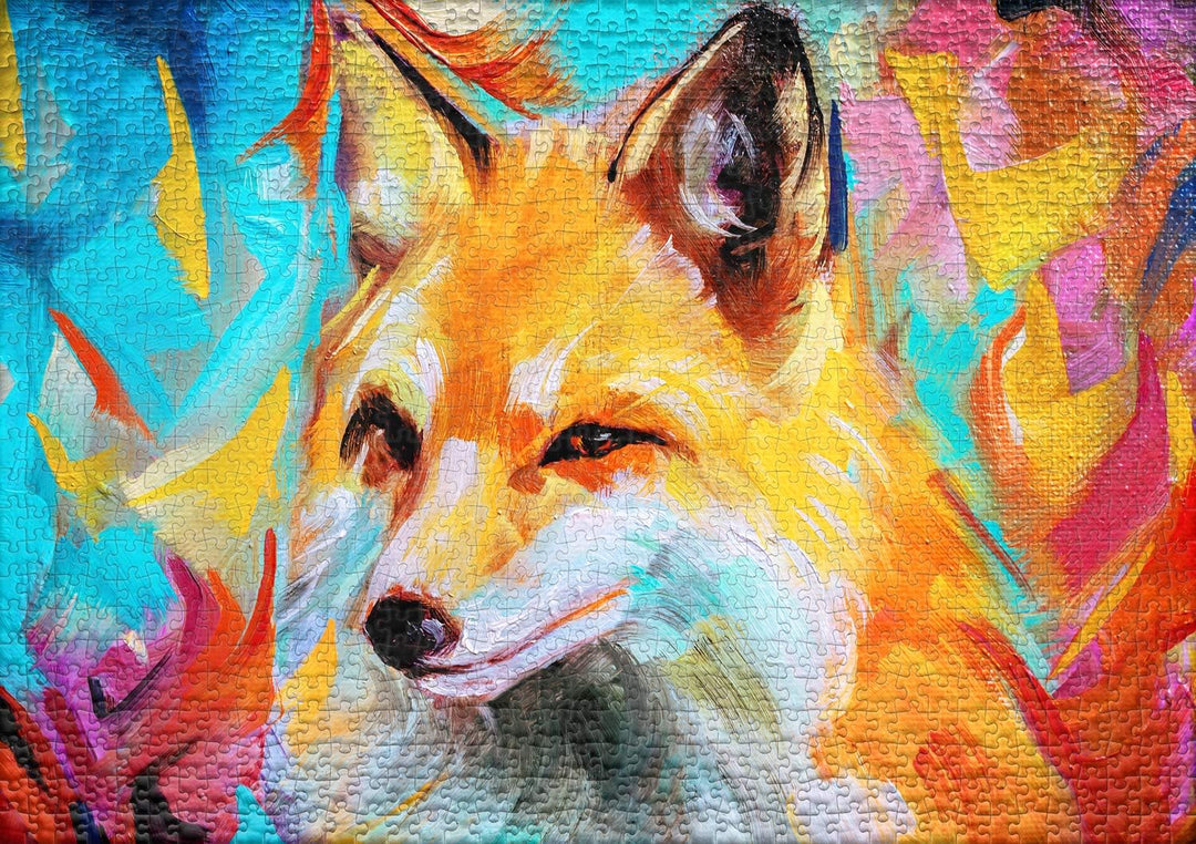 Puzzle „Bunter Fuchs“ – Modernes 1000 Teile Puzzle – Abstraktes Fuchs-Gemälde als zeitgemässes Tier-