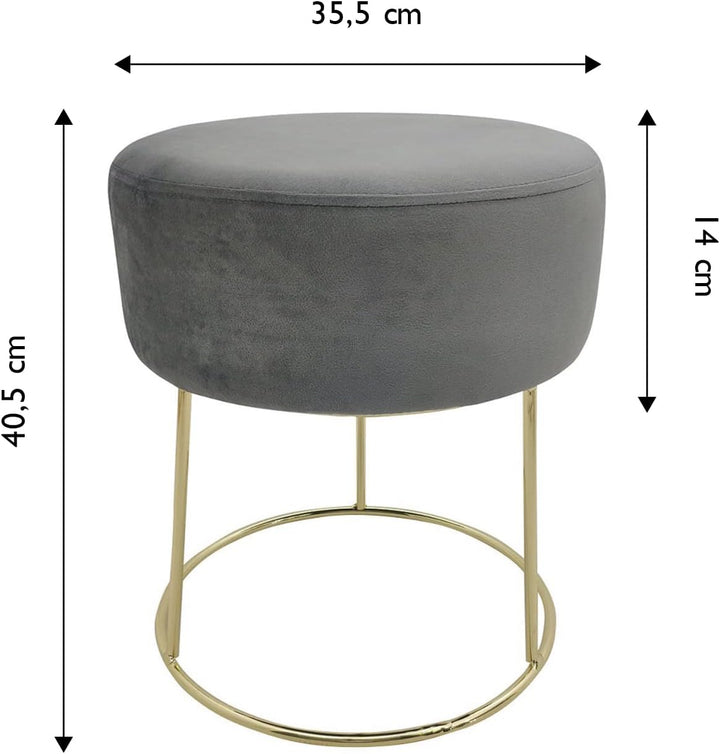 ECHTWERK runder Sitzhocker Marilyn, Polsterhocker aus Samtstoff, Schminkhocker mit Metallbeinen in G