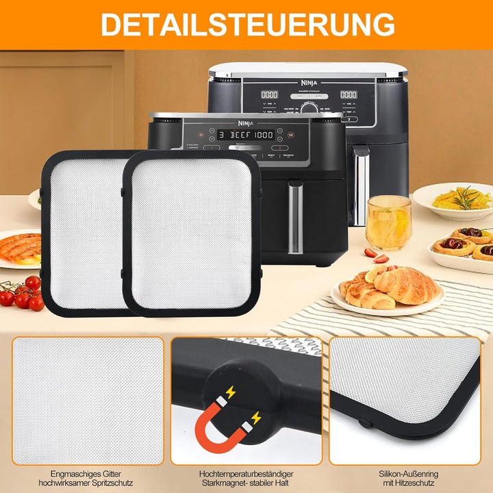 2 Stück Edelstahl Spritzschutz Heissluftfritteuse Zubehör Kompatibel mit Ninja Foodi Max Dual Zone A