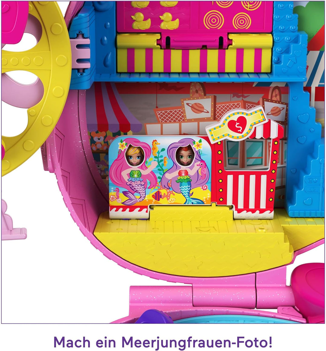 Polly Pocket, Freizeitpark Rucksack, mit verstellbaren Trägern, 2 kleinen Puppen, einem Eiswagen und