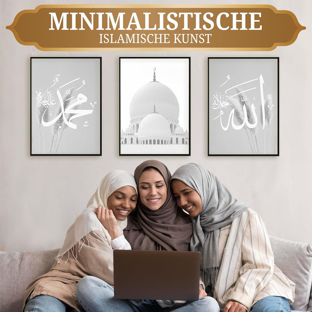 HAVA Artwork Grey Mosque Poster Set, Islamische Poster, Islamische Bilder, Islamische Dekoration, Is
