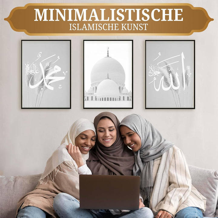 HAVA Artwork Grey Mosque Poster Set, Islamische Poster, Islamische Bilder, Islamische Dekoration, Is