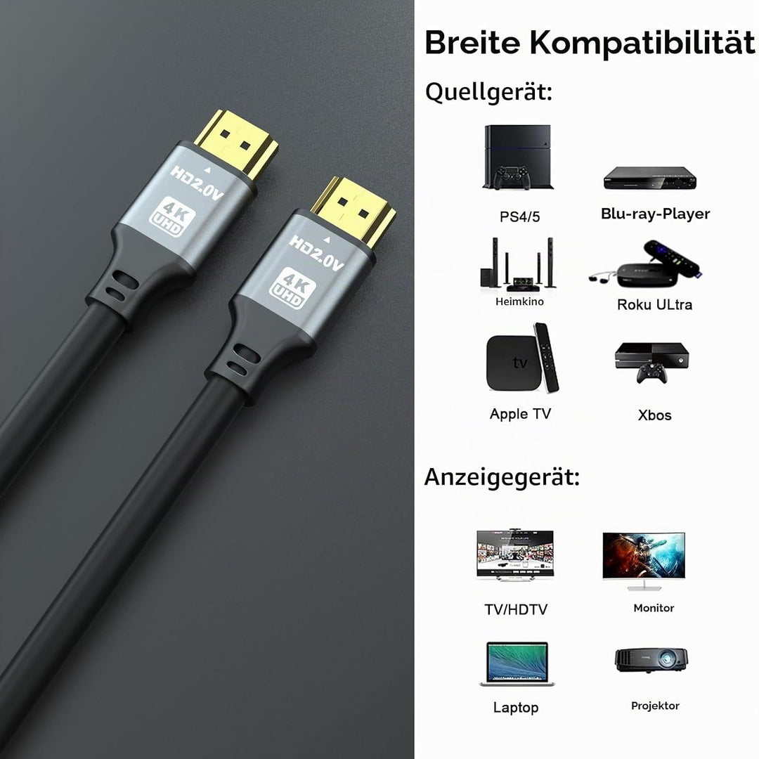 4K HDMI Kabel 10m, High Speed HDMI 2.0 Kabel 4K@60Hz 18Gbps, Ultra HD, Ethernet Audio Return, Video
