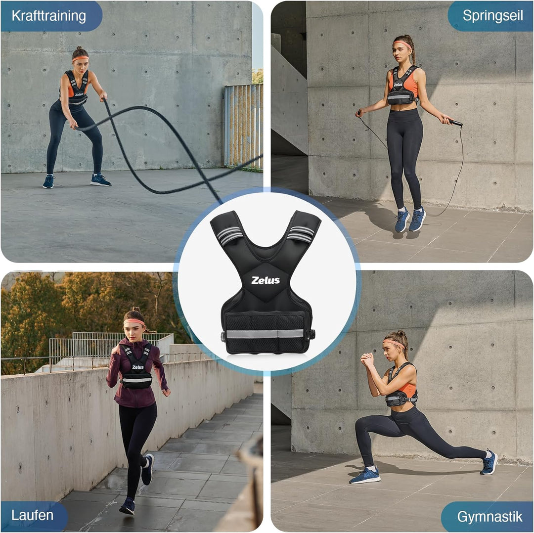ZELUS Gewichtsweste Verstellbar 0,5-10,5kg / 0,5-20,5kg Trainingweste mit 20 Einstellbaren Gewichten