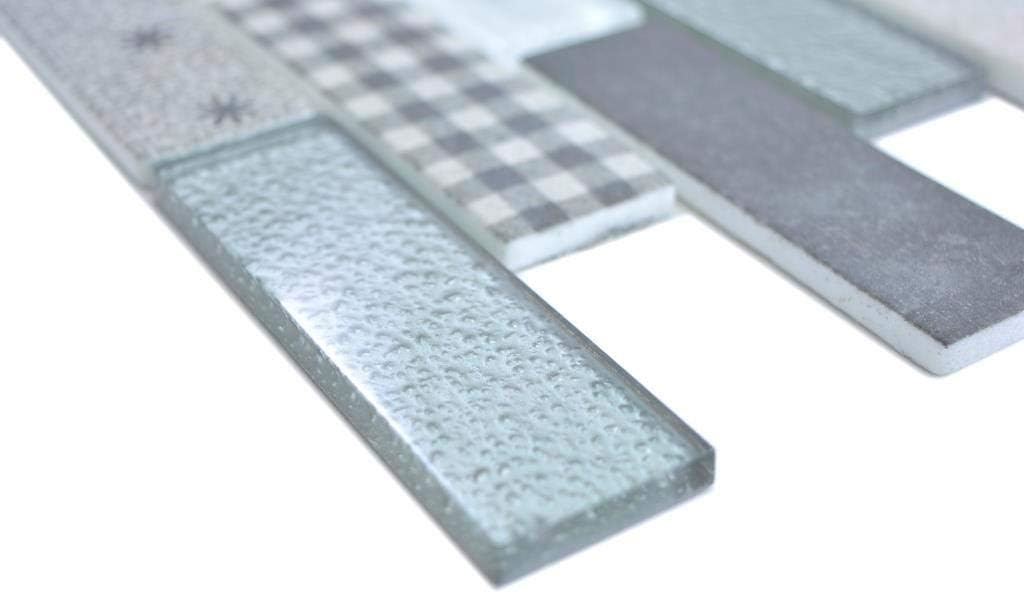 Transluzent Mosaik Brick ECO Glasmosaik Retro grau Wand Boden Küche Dusche Bad Fliesenspiegel|88-R00