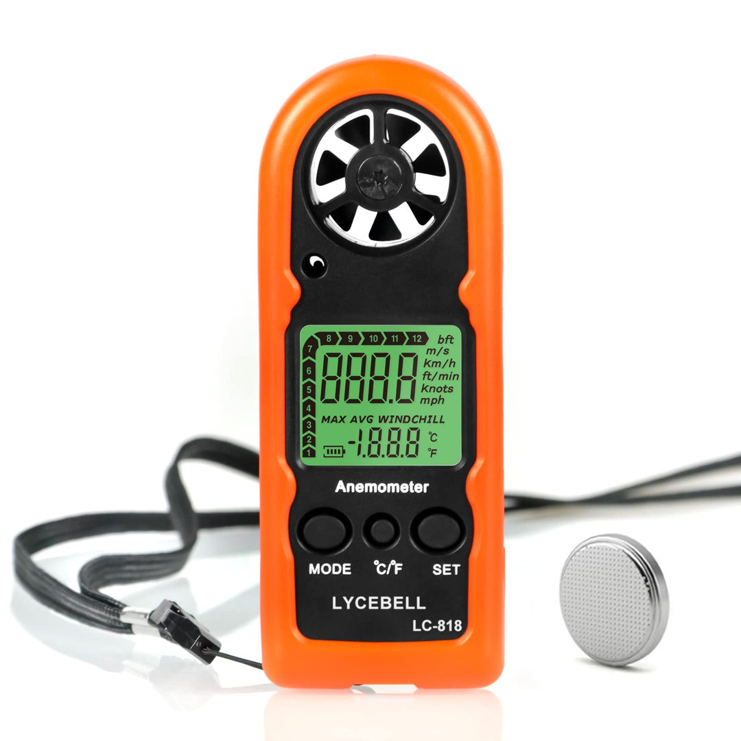 LYCEBELL Handheld Windmesser, LC-818 Digital Anemometer Windmessgerät Messen von Windgeschwindigkeit