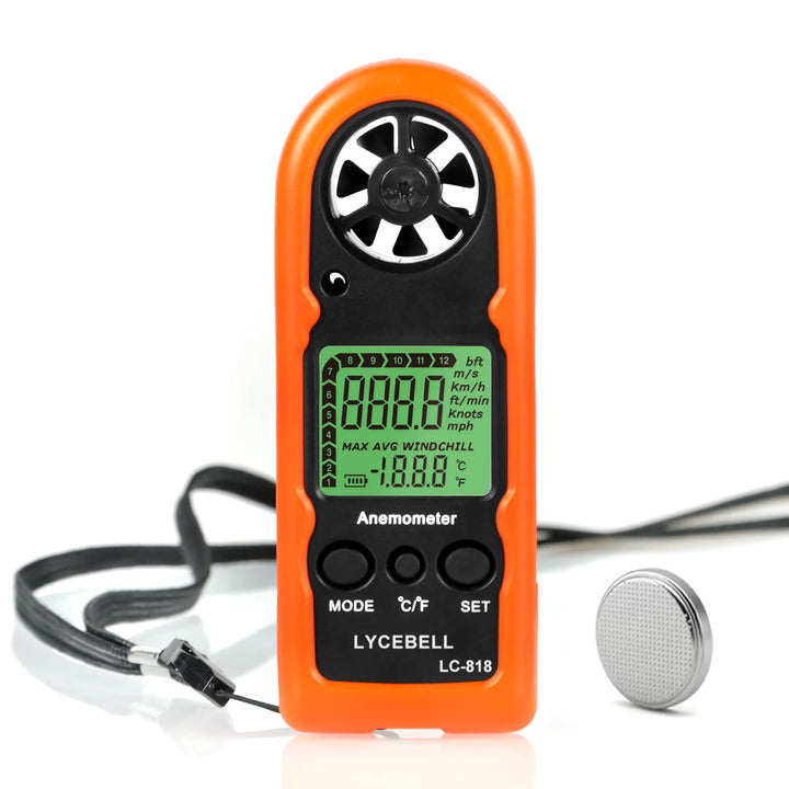LYCEBELL Handheld Windmesser, LC-818 Digital Anemometer Windmessgerät Messen von Windgeschwindigkeit