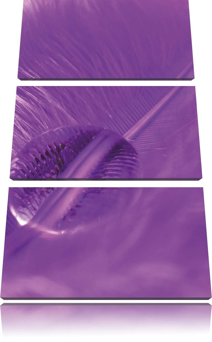 Pixxprint Wassertropfen auf Feder 3-Teiler Leinwandbild 120x80 Bild auf Leinwand
