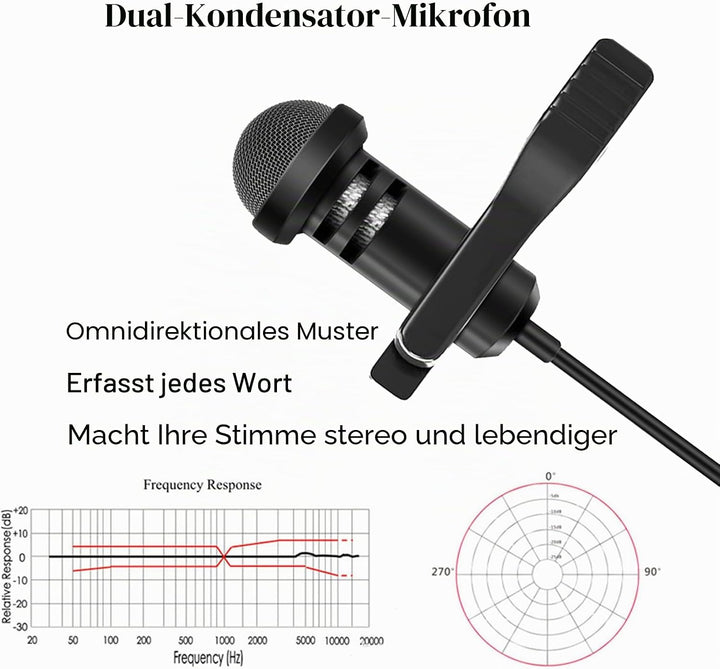 Lavalier Lapel Mikrofon Kompatibel mit Sennheiser EW100 EW300 EW500 SK100 Wireless Sender, 3,5 mm TR