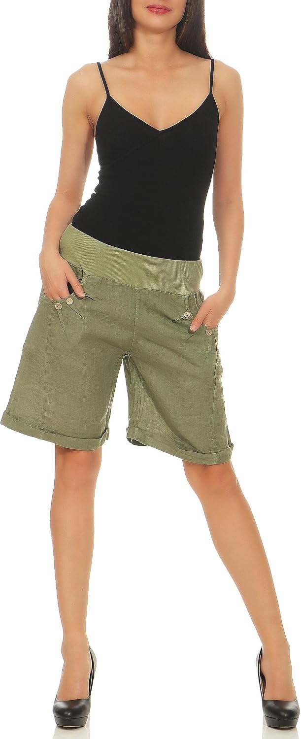 Malito Damen Bermuda aus Leinen | Shorts für den Strand | lässige Kurze Hose | Pants - Hotpants 8024
