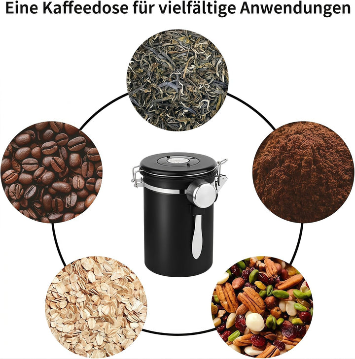 Kaffeedose Luftdicht 2,8 L Kaffeebohnen Behälter aus Edelstahl | Bohnen Luftdichte Vakuum Kaffee Dos