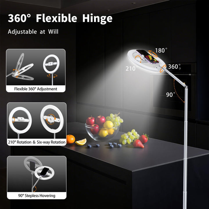 yAyusi 174cm Wiederaufladbar Ringlicht mit Stativ Handy, 360°-Drehung Faltbar Overhead Stativ Handy
